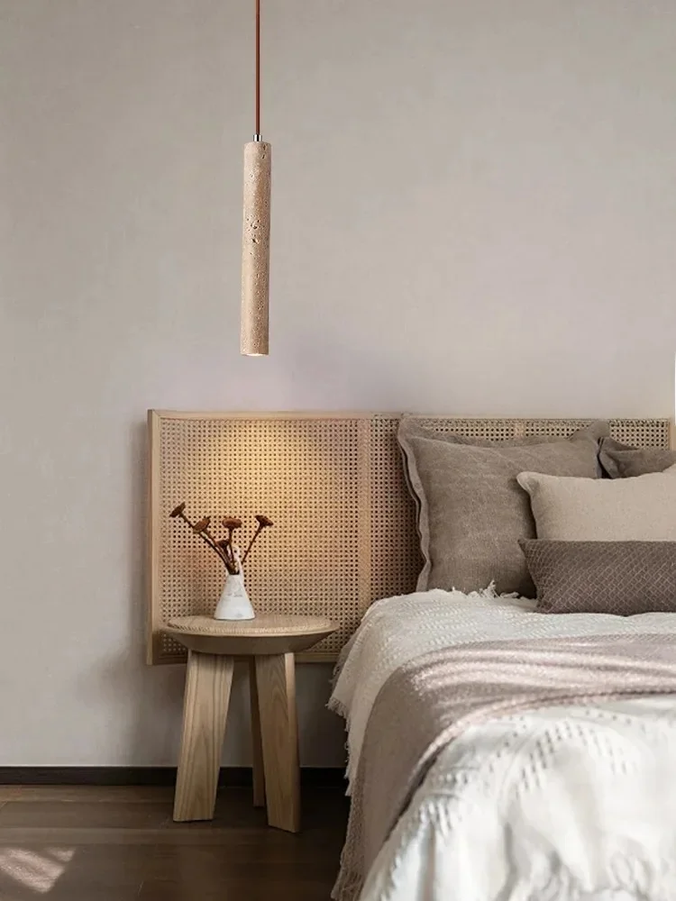 Led hanglamp lange buis houten plafondlamp Japan stijl rustige wind slaapkamer nachtkastje kroonluchter retro moderne travertijn verlichting - afbeelding 2