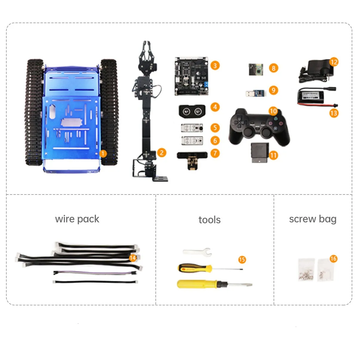 Hiwonder tankbot trilha robô carro carregado com braço robótico para programação stm32