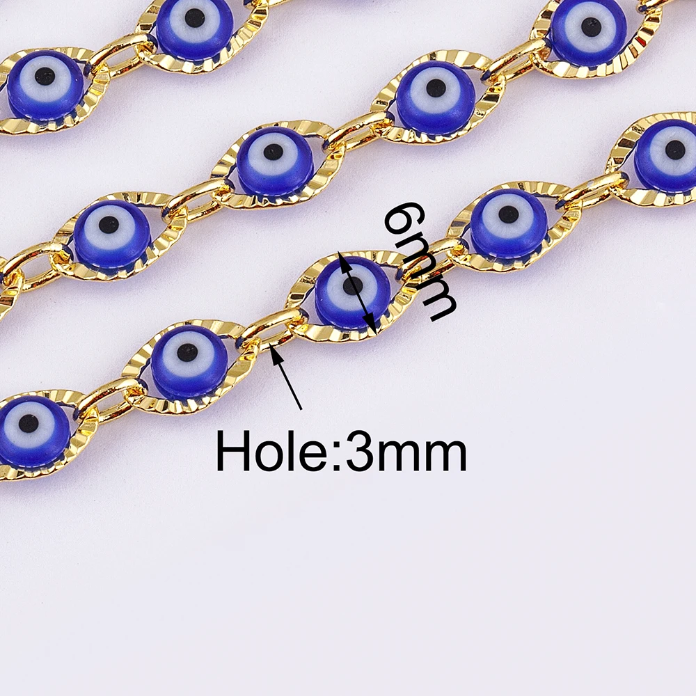 Fashion Blue Evil Eye Beaded Chains Copper Metal Round Beads for DIY Necklace Bracelets Anklet Making Findings Handmade Jewelry