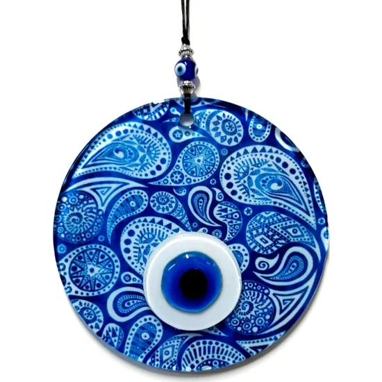 Mixperi Blue White Glass Evil Eye Beads, Handcrafted Glass Wall Ornament