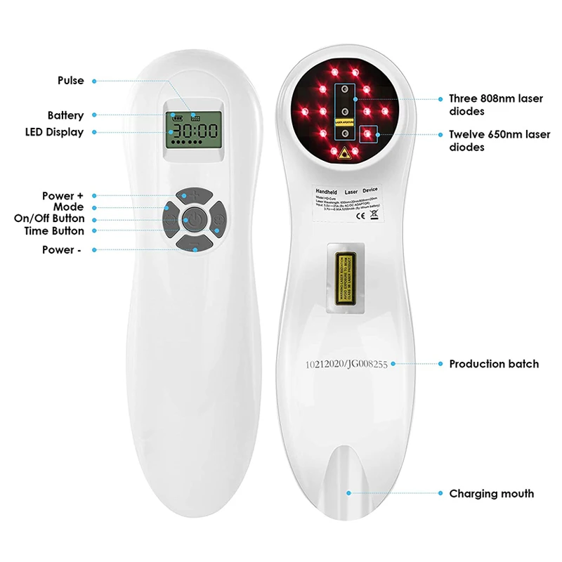 Portable Handheld Cold Laser Light Therapy Device With Pulse Setting 808nm 650nm Laser Diodes Treat Acute Chronic Pain