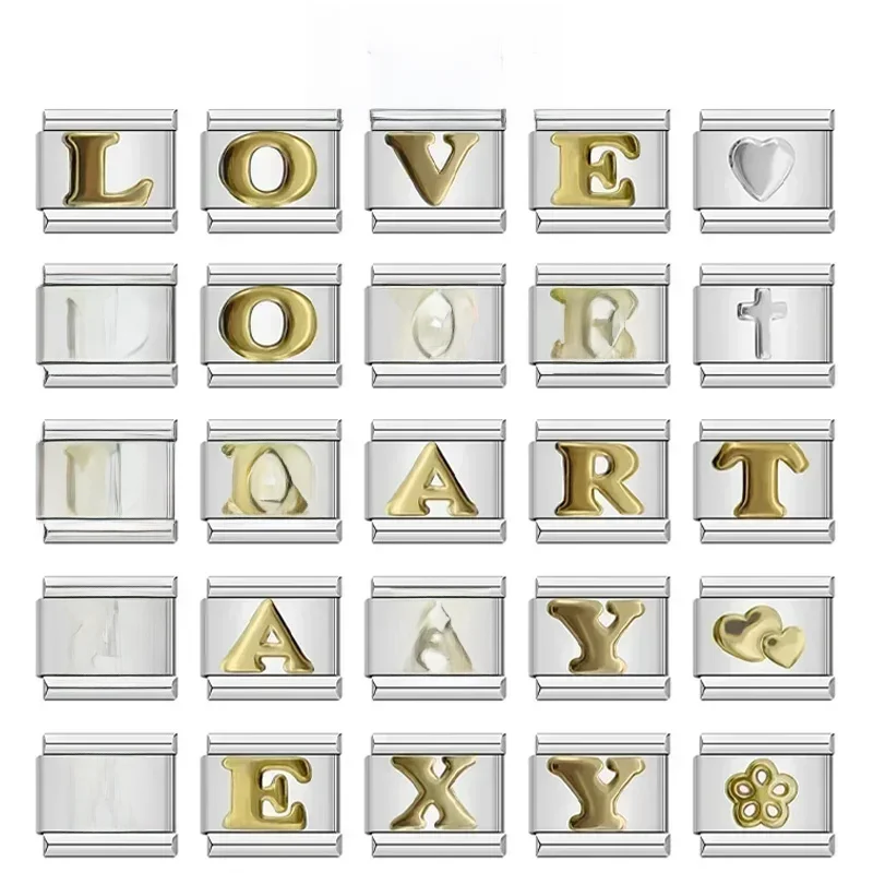 Hapiship 2024 Nieuwe Mode 26 Engelse Letters Italiaanse Charm Links Fit 9 Mm Roestvrij Stalen Armband Maken Vrouwen Sieraden DJ110 - afbeelding 2