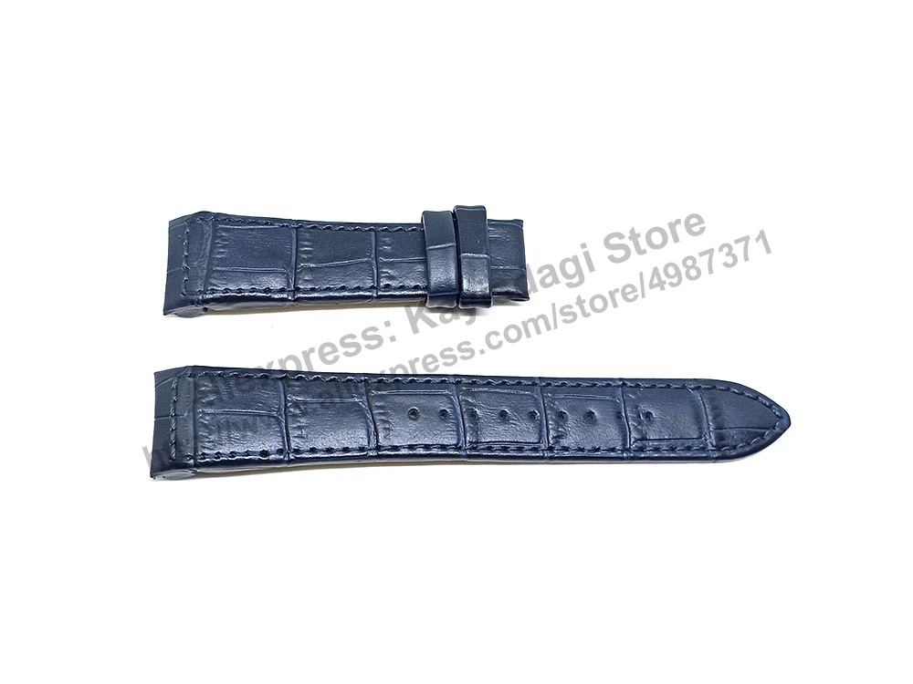 Seiko Premier 7D56-0AB0 - SNP126P1  - Compatible for 21mm Navy Blue Genuine Leather Curved end Replacement Watch Band Strap