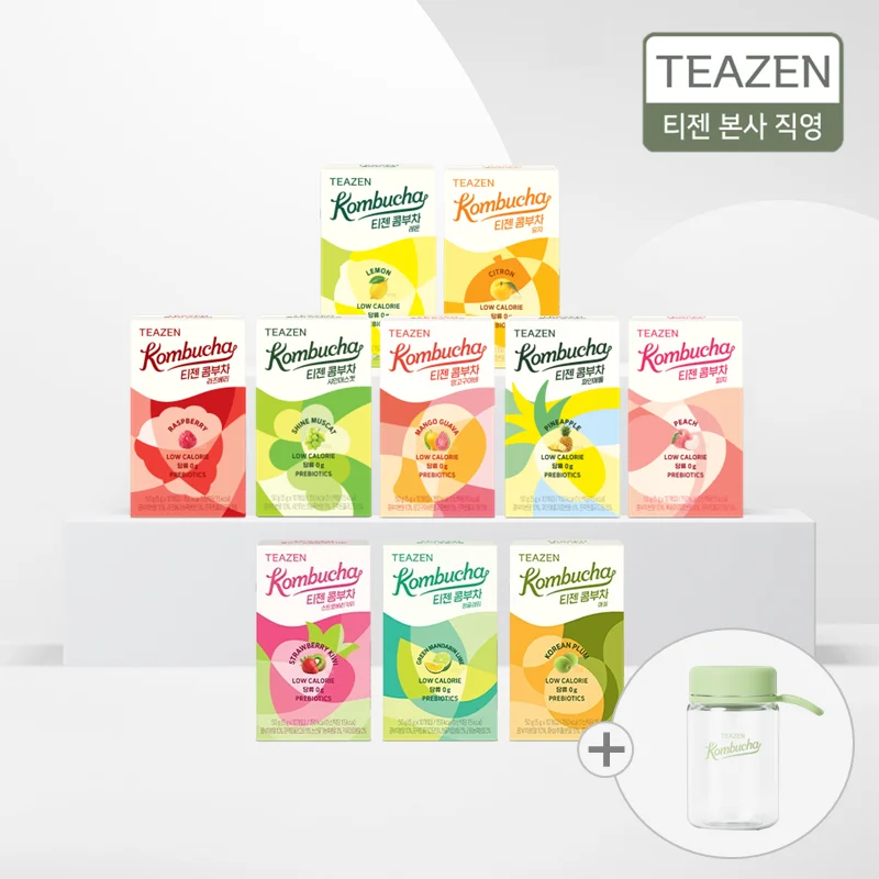 teazen Kombucha 10-piece set + bottle gift (lemon/raspberry/citron/peach/pineapple/shine muscat/mango guava/plum/green lime/strawberry kiwi)