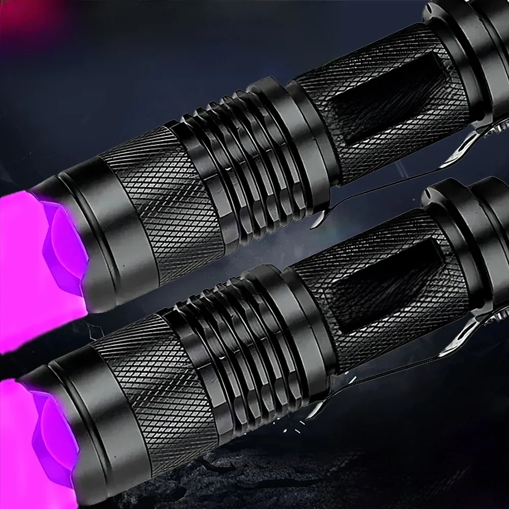 Mini lampe de poche UV LED Zoomable 365nm 395nm lampe ultraviolette torche de poche Portable argent Scorpion outils de détection de taches d'urine pour animaux de compagnie