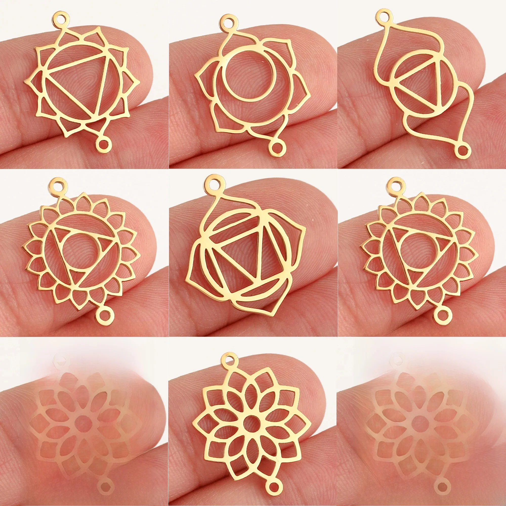 5 sztuk podwójny otwór Chakra Charms Fadeless stalowe Chakra złącza energetyczne wisiorki DIY bransoletka naszyjnik tworzenia biżuterii — zdjęcie 2
