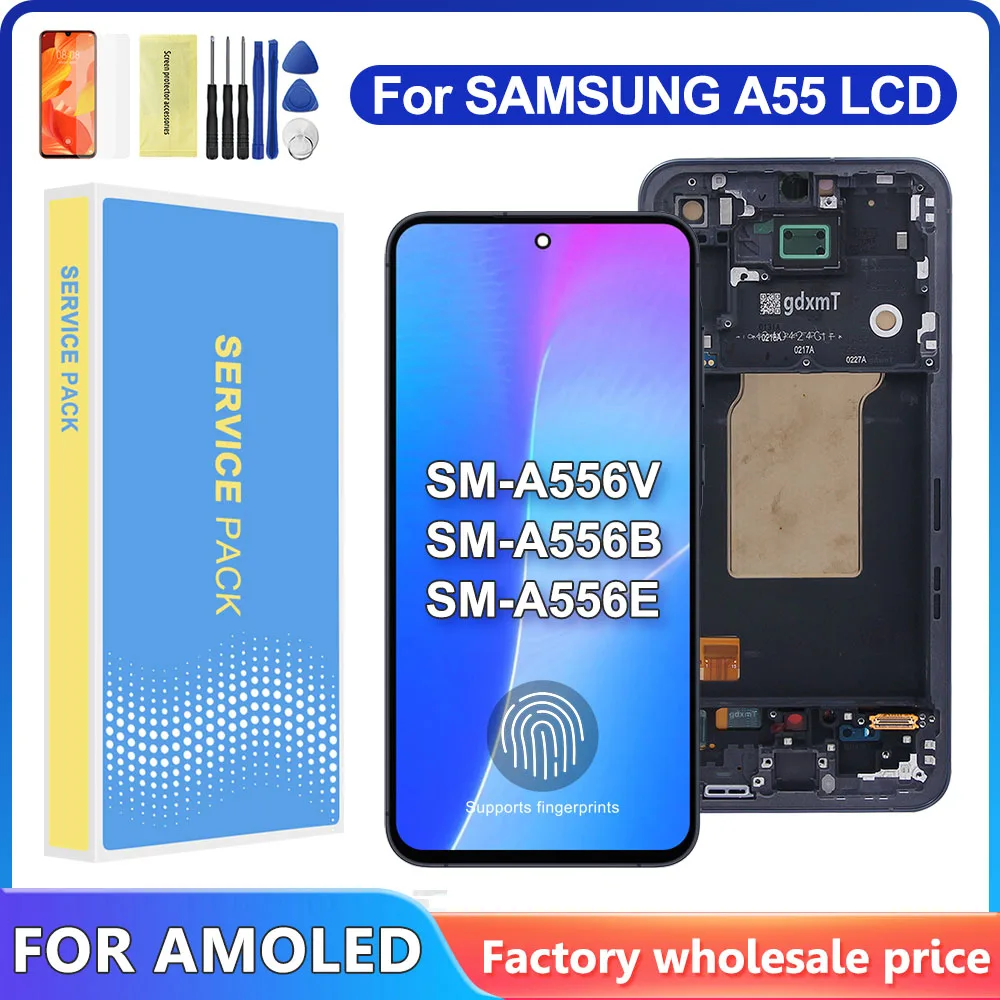 6.6\'\' AMOLED With Frame For Samsung A55 5G LCD A556V A556E A556B A5560 Display Touch Screen Digitizer Support Fingerprint