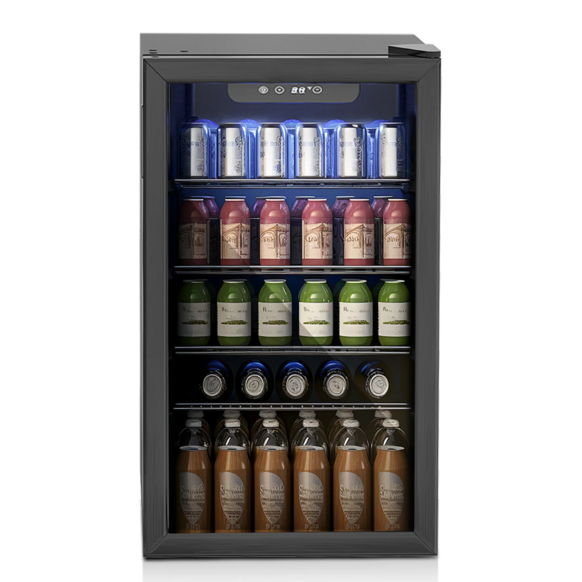 Beverage Refrigerator and Cooler, 125 Can Mini fridge with Glass Door for Home/Bar/Office, Black