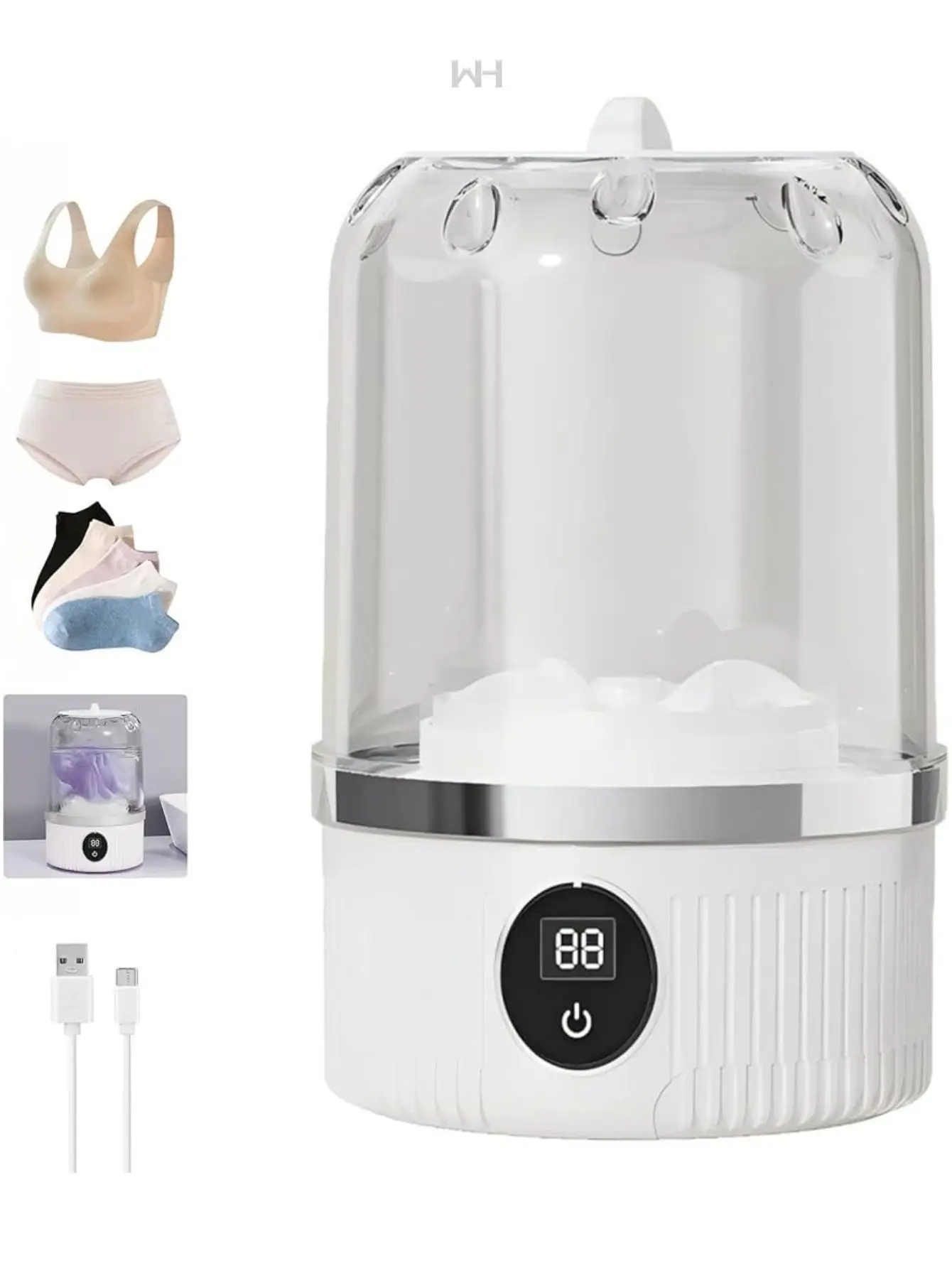 Portable Mini Washing Machine, Underwear Washer, Mini Automatic Washers 2025, Rechargeable Cordless Washer, Compact Travel Laundry for Bra, Underwear, Socks