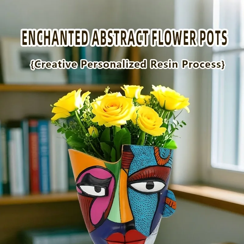 Abstract Human Face Head Vase Creative African Art Resin Flower Pot INS Style Home Decor Ornament Indoor Outdoor Plant Vase