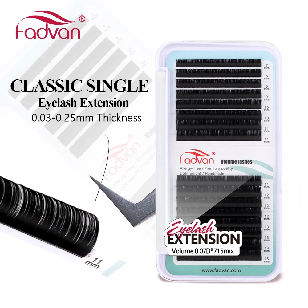Extensiones de pestañas clásicas Fadvan de 16 filas, pestañas postizas de visón, extensiones de pestañas C/D Curl, extensiones de pestañas individuales suaves naturales