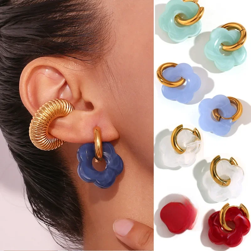 Boucles d'Oreilles Colorées en Résine Acrylique, Bijoux à la Mode pour Femme
