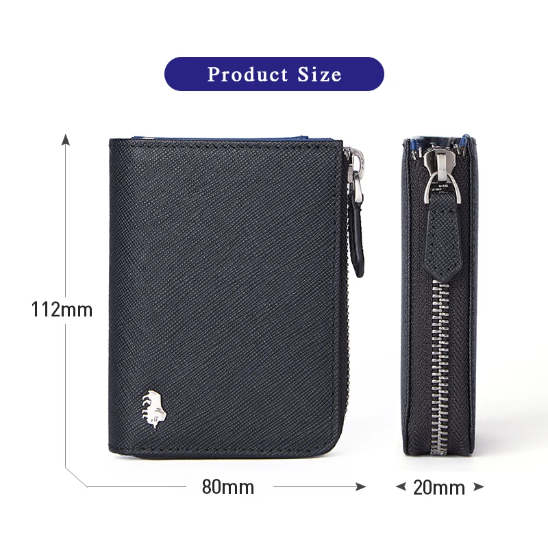 BISON DENIM Genuine Leather Men Women Wallet Card Holder Small Coin Pocket Vintage Purse Wallets With Chain Zipper