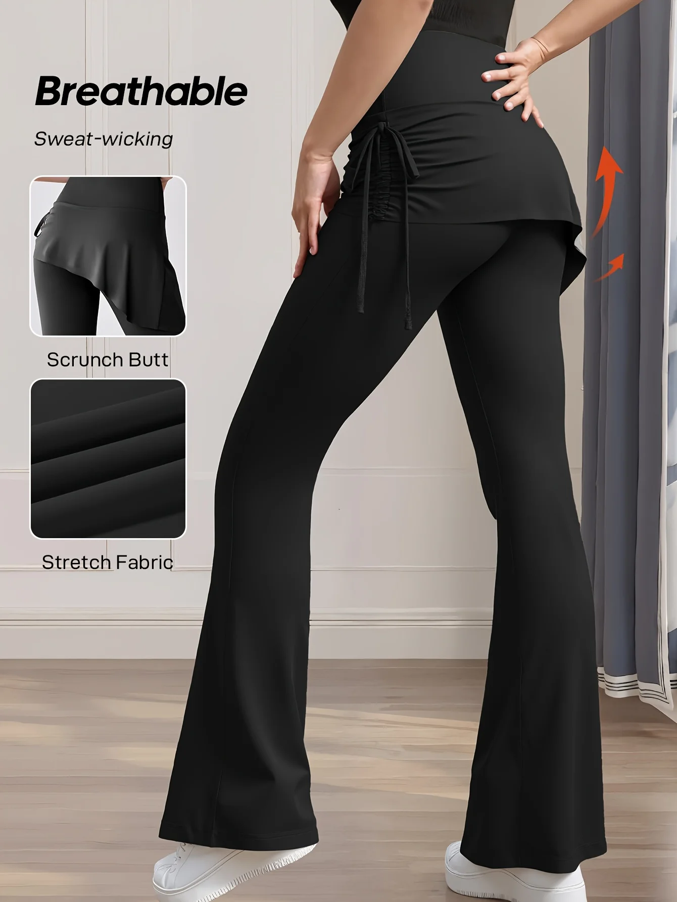 Women's Summer and Spring Flared Skirt Pants - Side Drawstring Design - High-Waisted Fitness Pants - Suitable for Cycling, Yoga