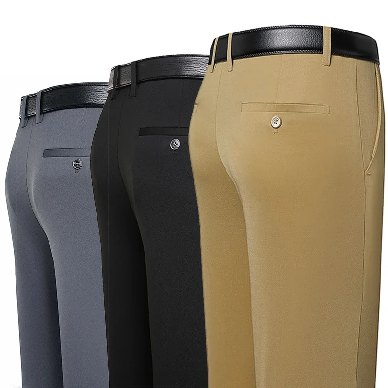 Herenbroeken Zomer Dunne Business Casual Broek Klassiek Effen Kleur Elastisch Comfortabel Los Recht Merk Herenkleding - afbeelding 2