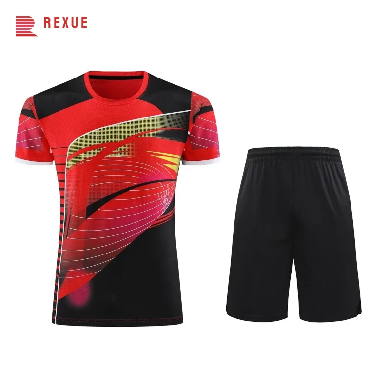 Ensemble de badminton à manches courtes pour hommes et femmes, t-shirt et pantalon de ping-pong pour enfants, maillot d'entraînement de tennis de table pour garçons et filles, trempé, 2 pièces