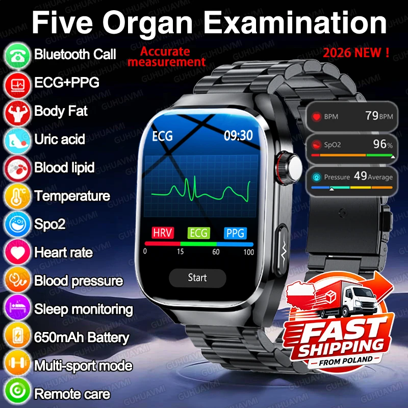 Neue EKG-Smartwatch für Männer und Frauen, Gesundheitsdiagnose, Organüberwachung, Körperanalyse, Blutdruck, Blutsauerstoff, Blutfett, Harnsäure, Temperaturüberwachung, Bluetooth-Anrufe, wasserdichter