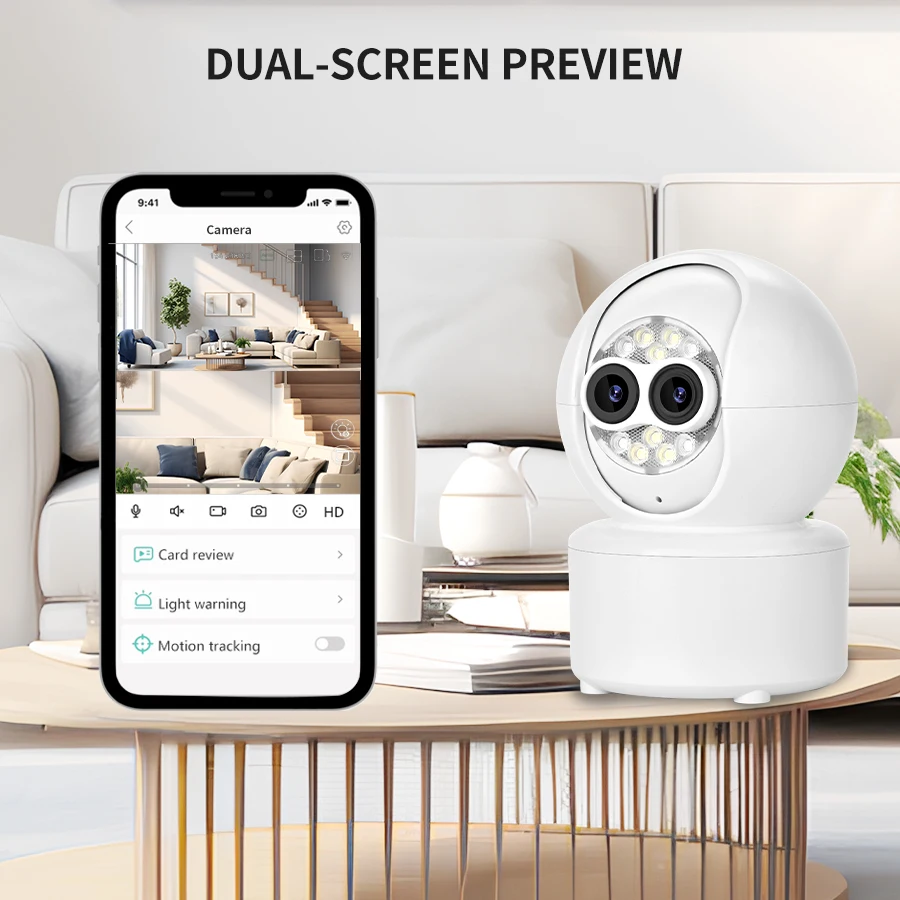 Imagem -03 - Câmera Dual Lens Dual Screen Ptz Visão Nocturna hd Rastreamento Humano Cctv Monitor do Bebê Wi-fi 4mp Icsee