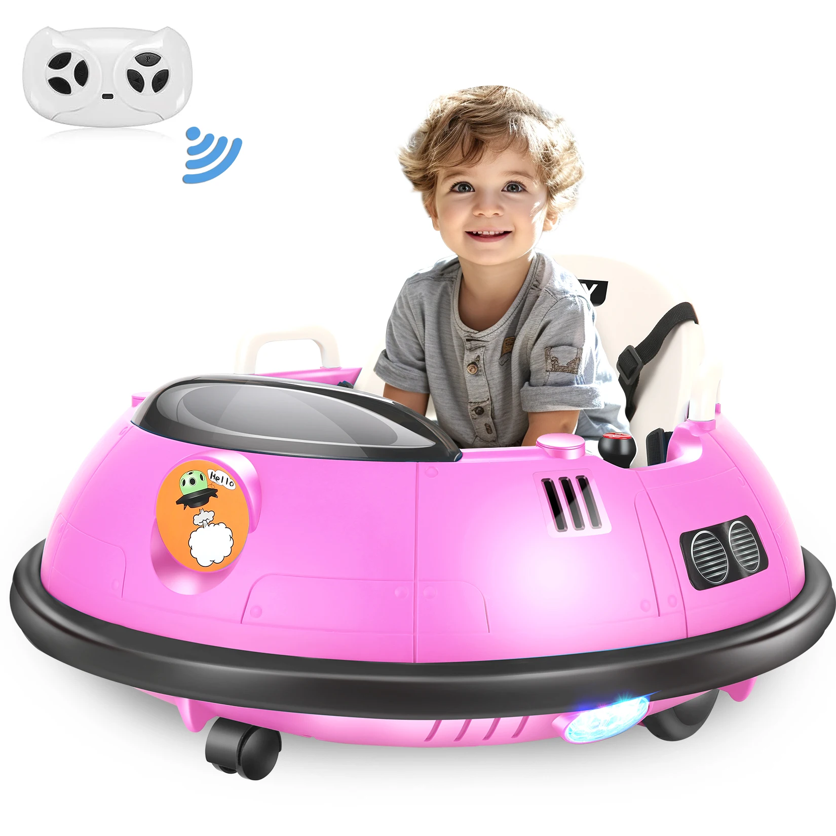 12V Bumper Car Ride on, Kids Electric Baby Bumper Car for Toddlers, Toys for Girls Boys W/ 5-Point Seat Belt, 3-Speeds