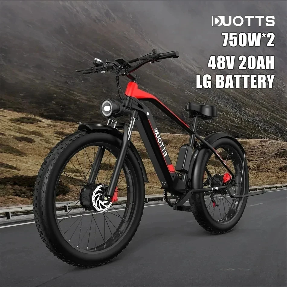 Bicicleta elétrica off-road de montanha, LG-20AH bateria, 750W * 2 motores duplos, 26*4.0 pneus gordos, estoque da UE, 100km