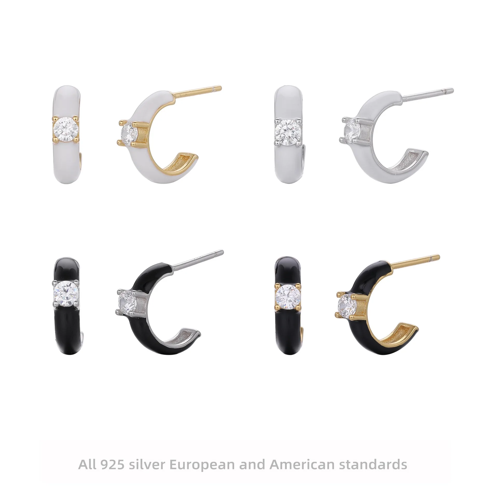 

925 Sterling Silver Diamond Stud Earrings Classic Minimalist Vintage Sweet Jewelry for Women