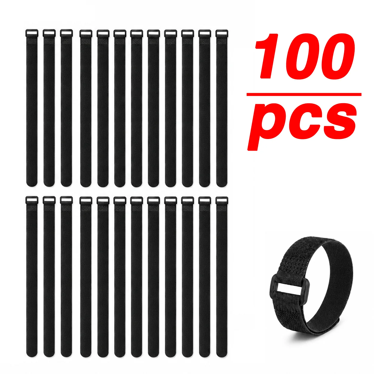 Sangles Velcro Réutilisables Noires – Organiseur de Câbles en Nylon à Crochets et Boucles – Attaches Réglables pour Gestion des Fils et Câbles