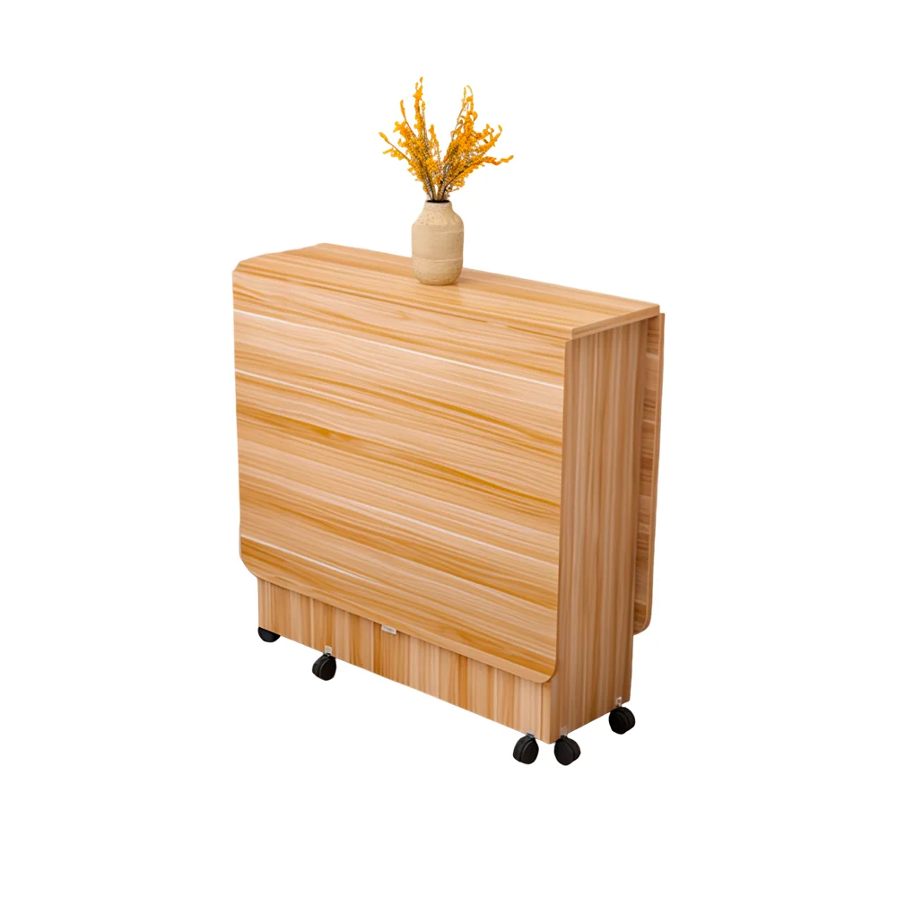 طاولة خشبية قابلة للطي، بلولاندر، 141 * 61 * 72 سم، طاولة طعام مع أرفف تخزين، توفير المساحة، متحركة بعجلات، طاولة خشبية مستطيلة مع أوراق قابلة للطي (خشب)