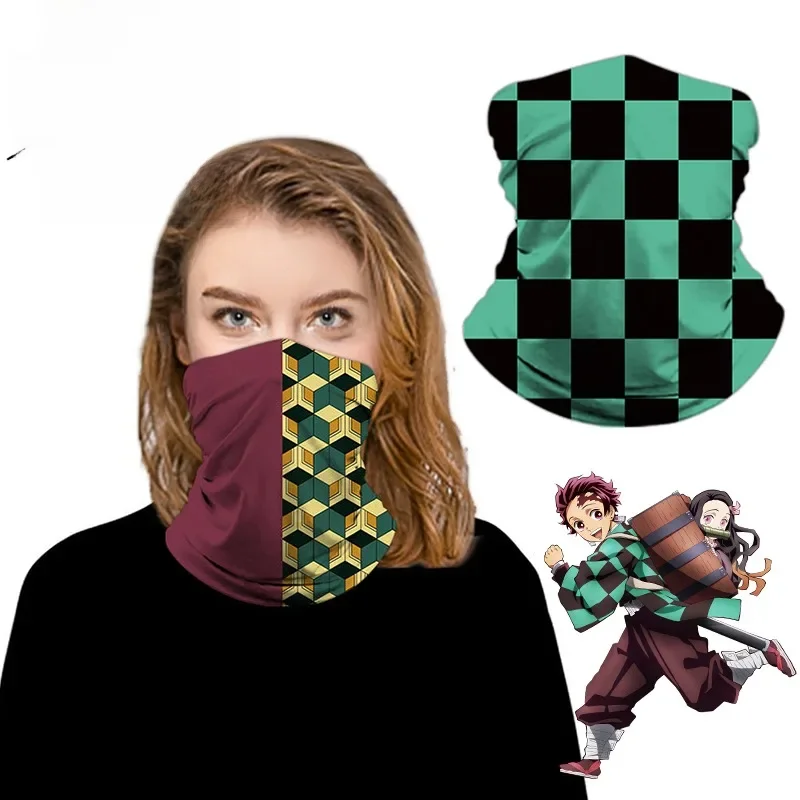 AliExpress Bandai Demon Slayer Tanjirou Cycling Mask Anime Dust Muffler Summer Scarf Cycling Accessories Hiking Scarves Cartoon Unisex Masks Gifts