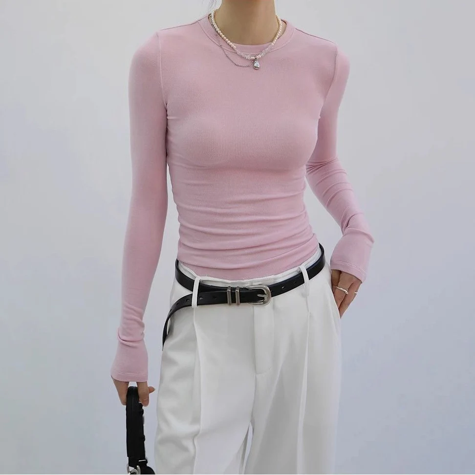 

Women Cotton T-shirt Turtleneck Solid color Lady Tees Long Sleeve Women's clothing Female T-shirts Freeshipping