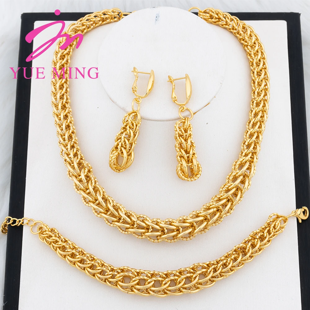 Conjunto de joyería de tendencia para mujer, aretes y colgantes chapados en oro, joyería africana de cobre de alta calidad, regalo de fiesta de boda