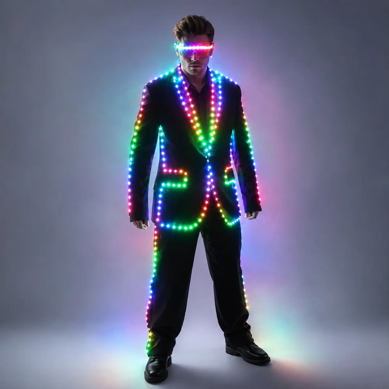 Full Color Pixel LED Lights Jacket Coat Stage Dance Costume RGB Light Up Stage Tron Suit for Men Women Nightclub Party Outfits view 2