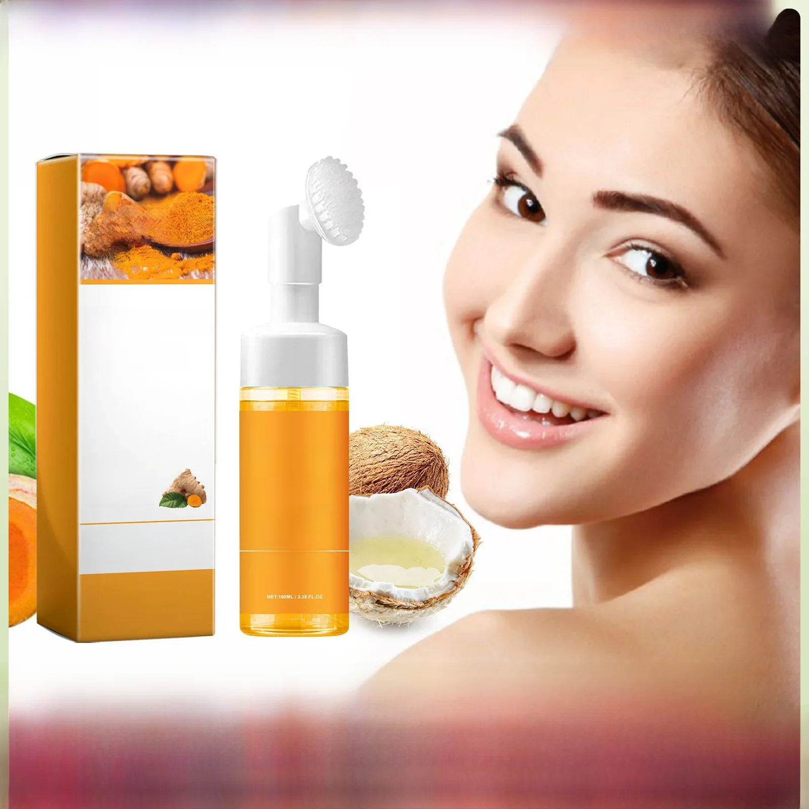 Nettoyant au curcuma Anti-acné, contrôle de l'huile, dissolvant de points noirs, nettoyage de la peau, éclaircissant, rajeunissement, mousse de lavage du visage