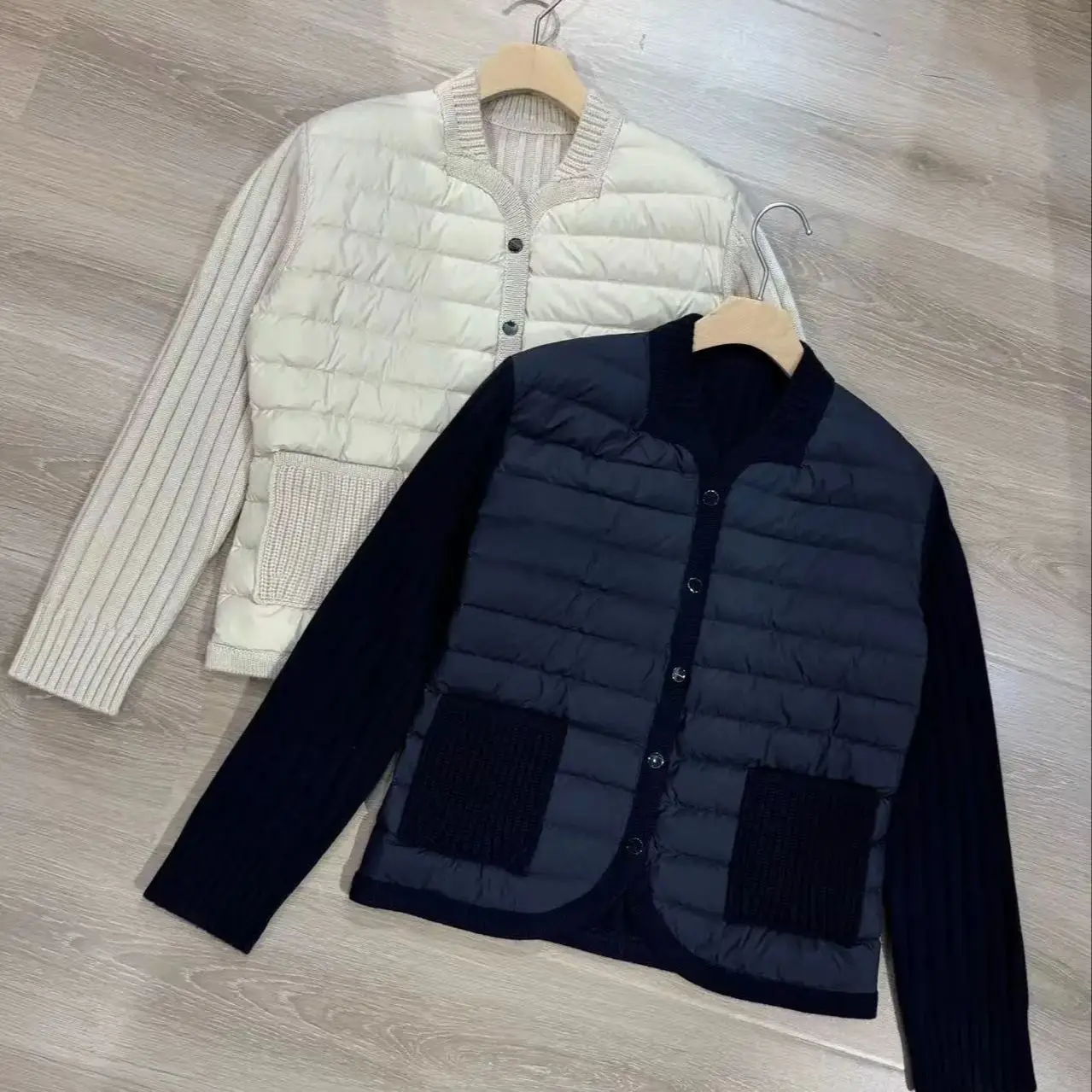 

Mid-season versatile cashmere patchwork goose down jacket