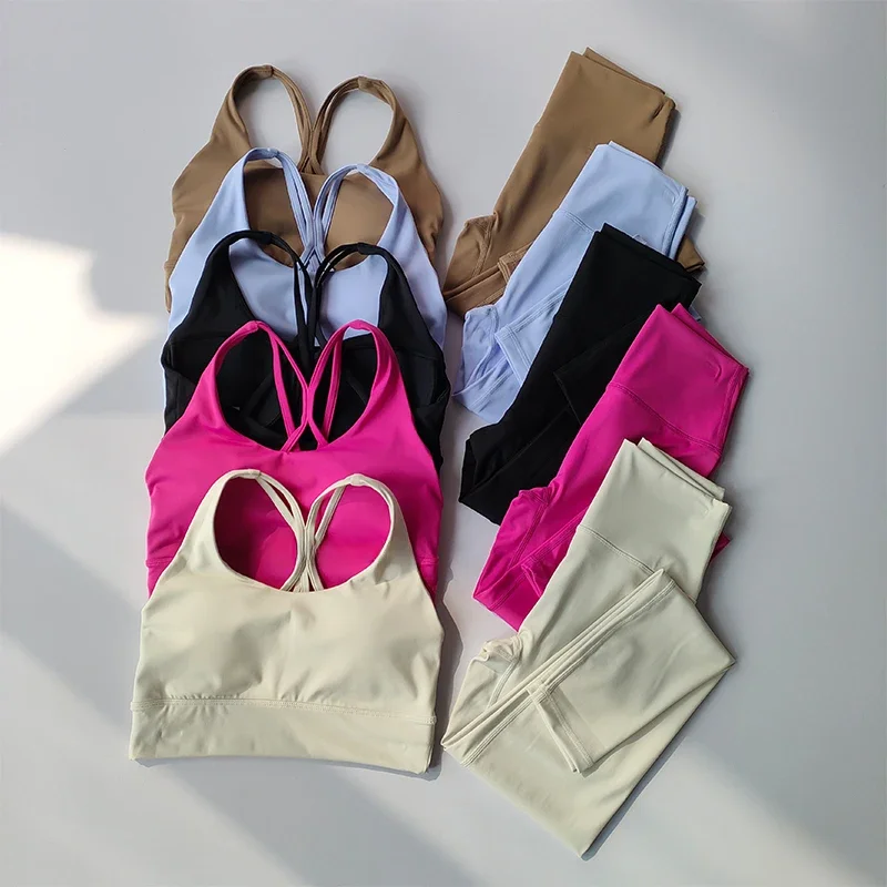 Strój do jogi dla kobiet wysokiej klasy seksowne modne wyszczuplające biodra podnoszenie biustonosze sportowe i legginsy Tank Top oddychający zestaw — zdjęcie 2