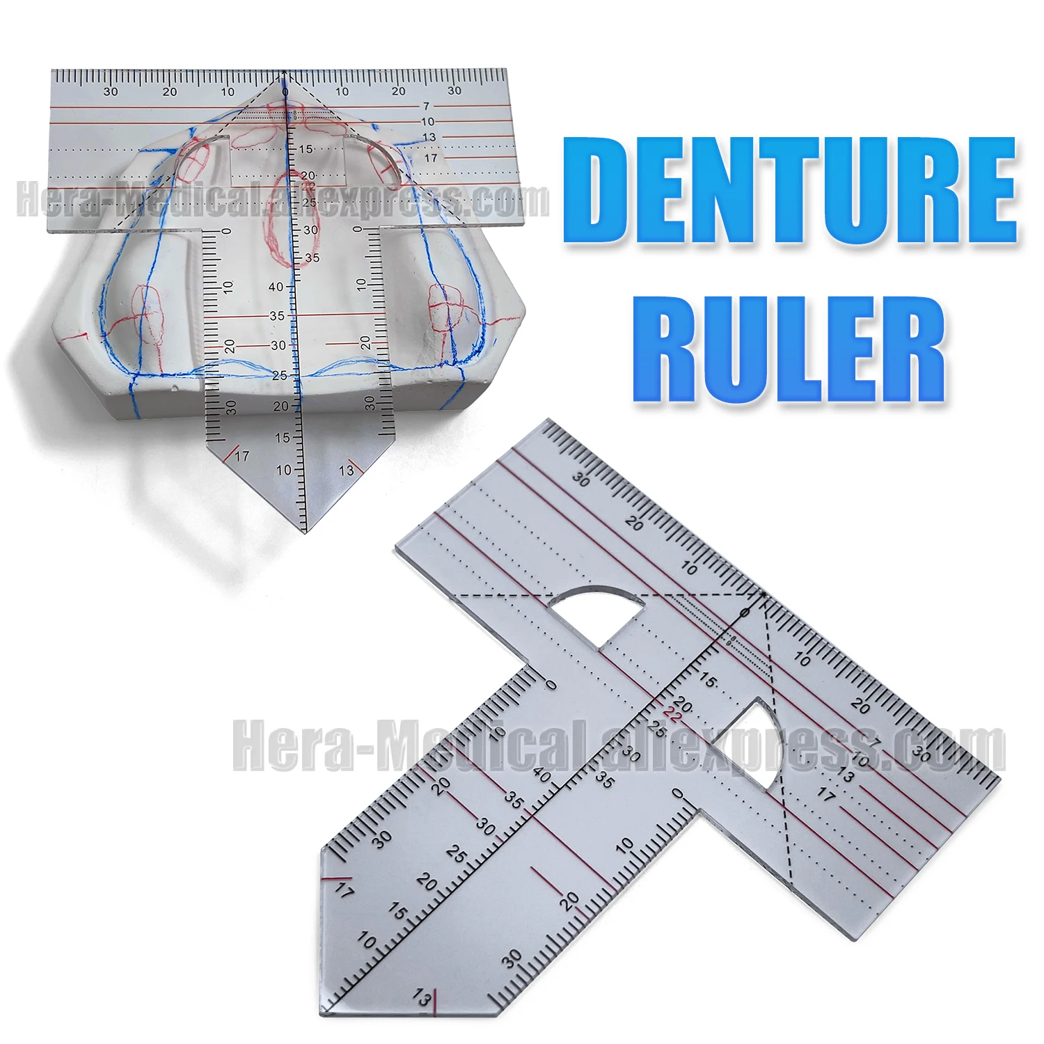 Denture Drawing And Alignment Dental Ruler T-shape Examination Orthodontic Symmetry Measurements Multifunctional