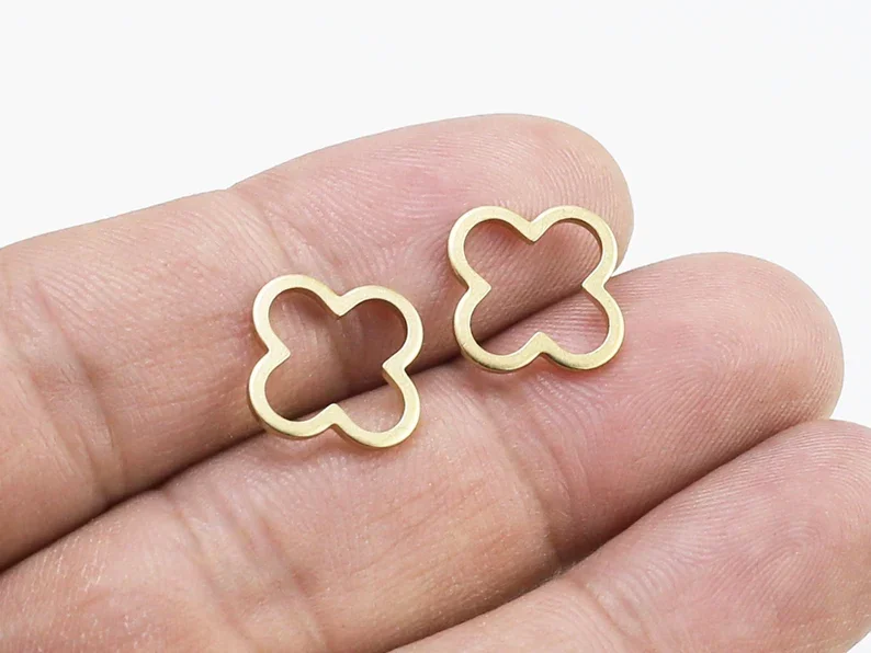 20pcs Floral Earring Charms, Clover Leaf Connector, Geometric Earring Findings, Raw Brass, 14.7x1mm, Jewelry Making -R137