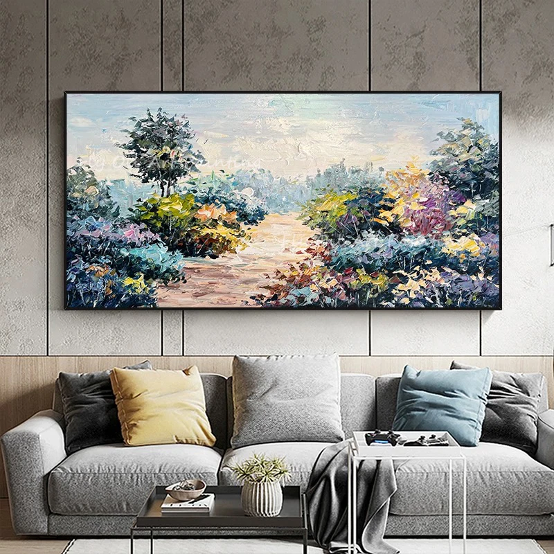 

100% Handmade colorful tropical tree forest lancdscape thick knife Oil Painting Porch Aisle For Living Room Artwork Gift