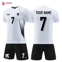 Football Sport Set 2 Pcs Men's Soccer Jersey And Pants 4XS-5XL Kid Boys School Team Uniform Professional Custom Name Number Logo