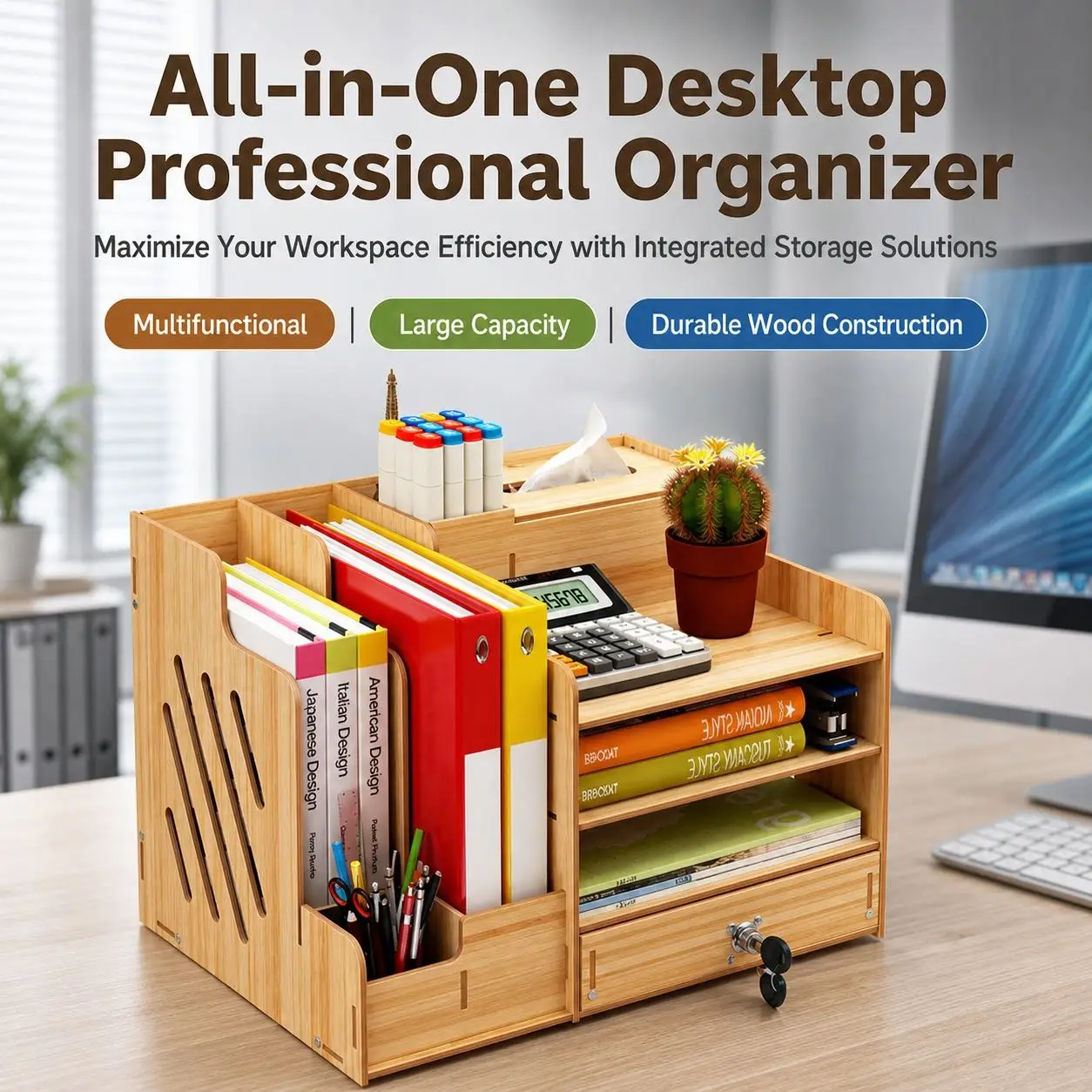Home Organizer Rack Wooden Desk Paper Storage Box Stackable Document Tray for Office School Home Multifunctional File Holder Letter Sorter Shelf