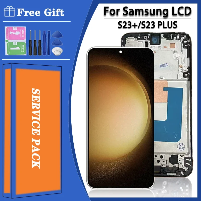 Numériseur d'écran tactile d'affichage à cristaux liquides avec le cadre, 100% testé, Samsung S23 Plus, Samsung S23 + 5G, Samsung S916B, Samsung S916U