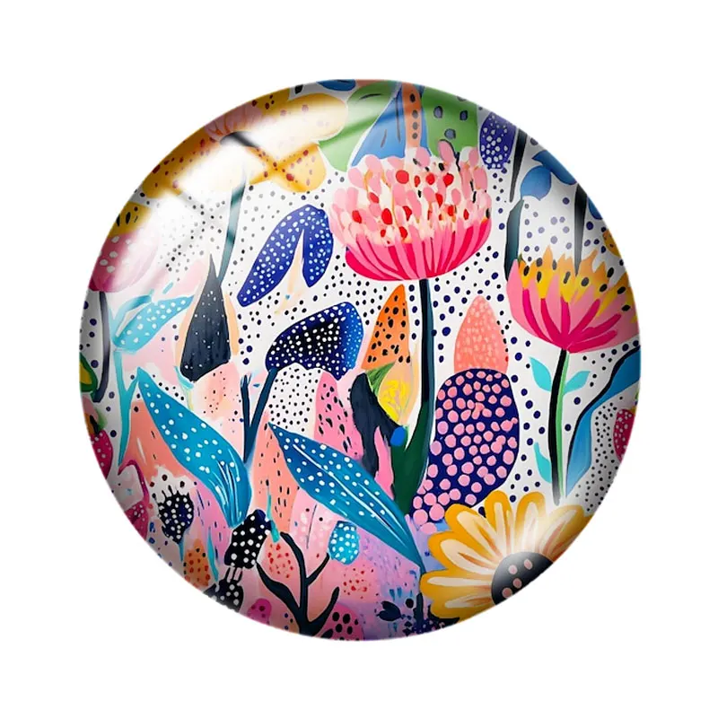 Whimsical Floral 12/18/20/25mm glass cabochon  bracelet pendant rings for jewelry demo earrings back Making findings view 4