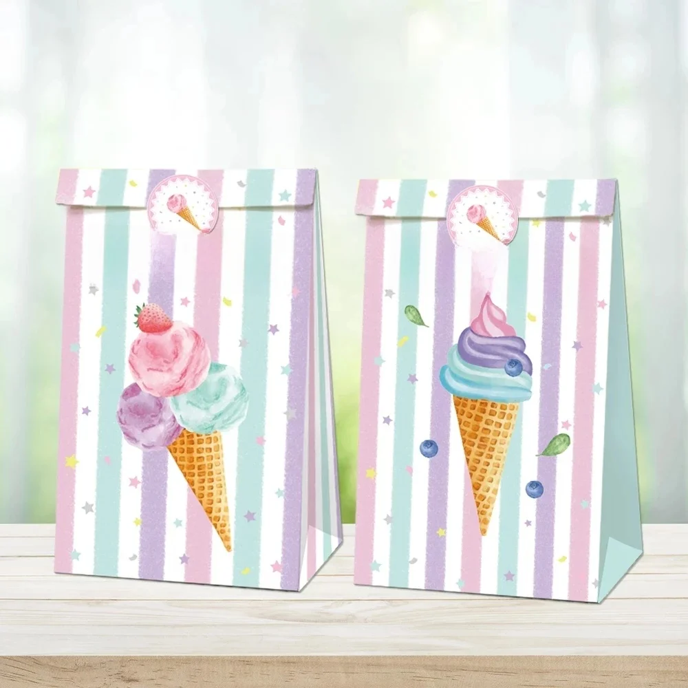 12Pcs/set Summer Sweet Ice Cream Lolly Theme Party Paper Bags Candy Box Cake Gift Bags Baby Shower Birthday Favor Supplies — zdjęcie 2