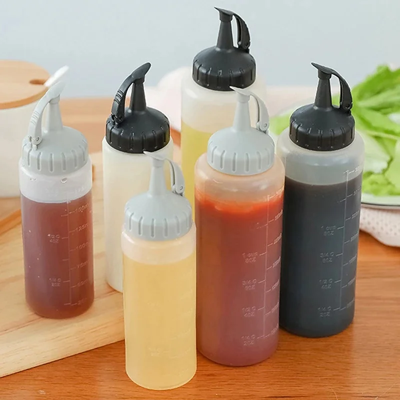 Grands bouteilles de condiments à presser de 175ML/350ML, avec buses, Ketchup, Sauces barbecue, bouteille d'huile d'olive, distributeur, bouteille de Sauce à presser