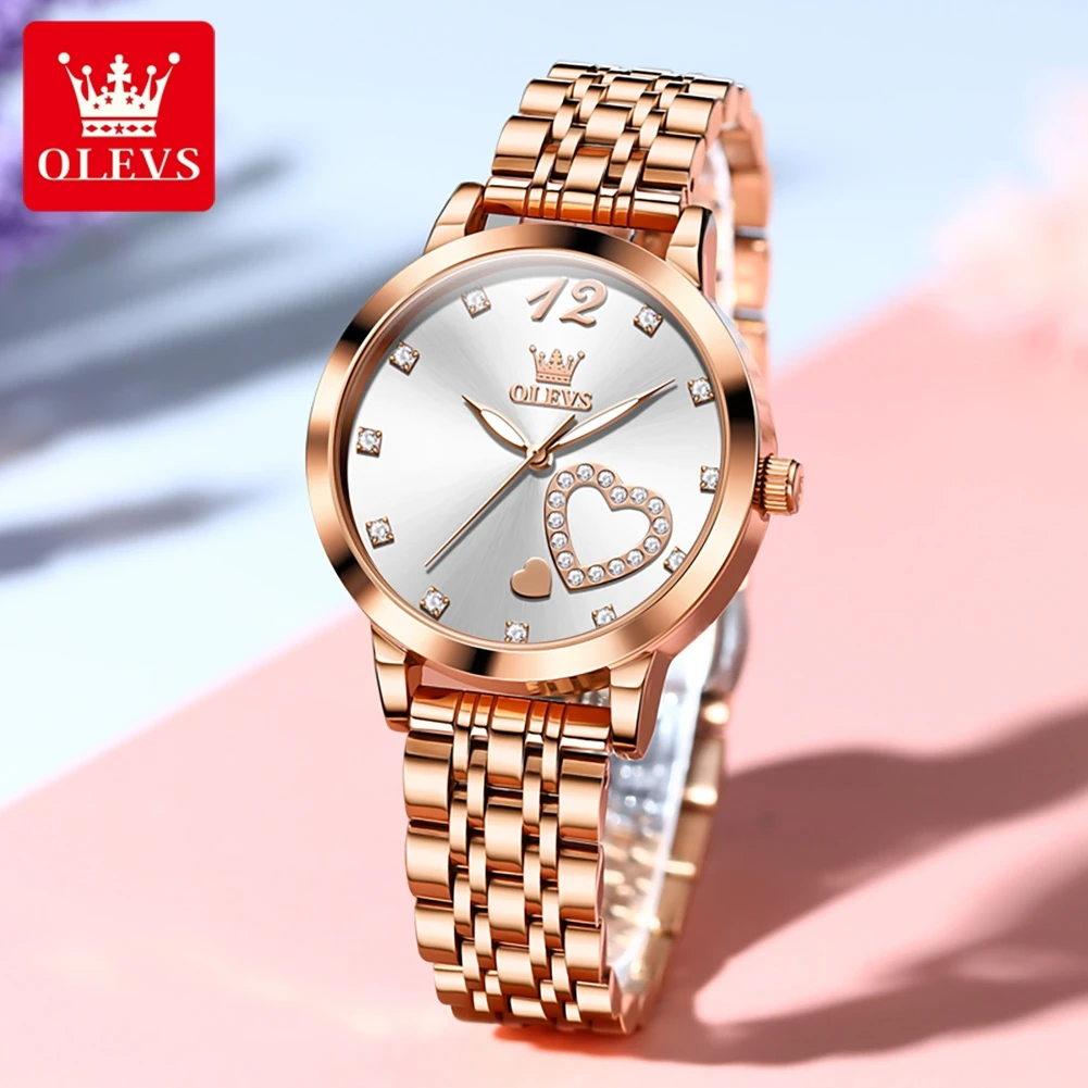 

OLEVS 5189 Women's Luxury Watch Diamond Janpan Quartz Movement Stainless Steel Waterproof Elegant Heart-Shaped Christmas Gift
