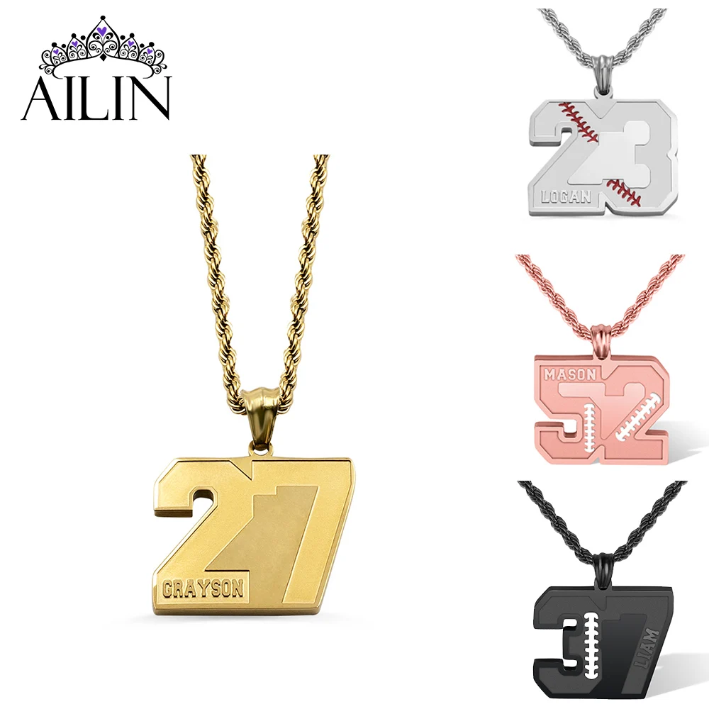 

AILIN Dropshipping Personalized Men Baseball Soccer Stainless Steel Necklace Name Pendants Number Jewelry Fathers Day 2022 Gift