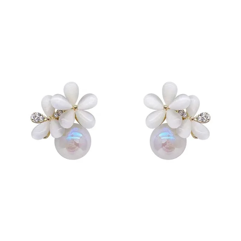 Wedding Pearl Cubic Flower Darling Silver needle Earrings