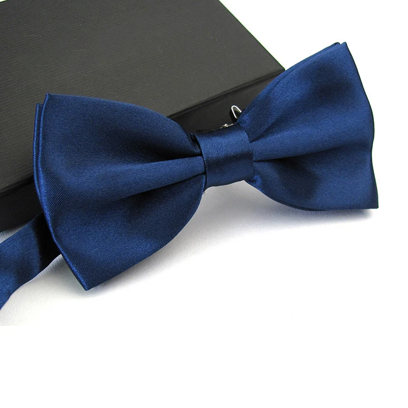 Men Satin Bowtie Classic Wedding Party Bow Tie Solid Color Adjustable Necktie