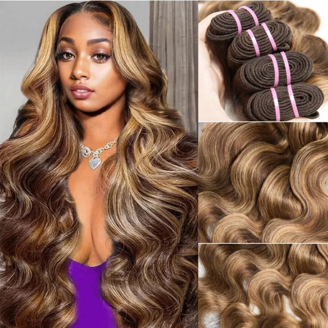 Black Body Wave Human Hair Bundles 1/3/4 ต่อผม 613 สี 100% Unprocessed Bundles Human Hair 4/27 หยัก Remy ผม