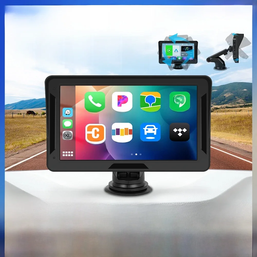 7Inch Draadloze CarPlay Speler Android Auto Radio Dash Board Monitor Multimedia Achteruitkijkcamera Draagbare Slimme Speler BT - afbeelding 2