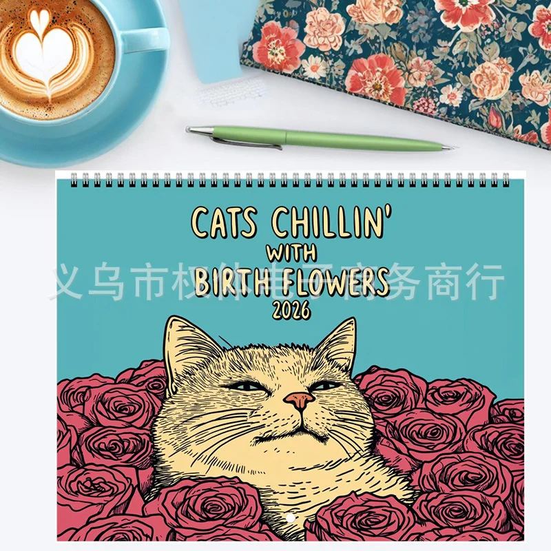 2026 Wall Calendar - Cats With Birth Flowers Hangable Cat Design 12 Month Calendar Monthly Family Planner Organizer Calendar For Living Room Bedroom